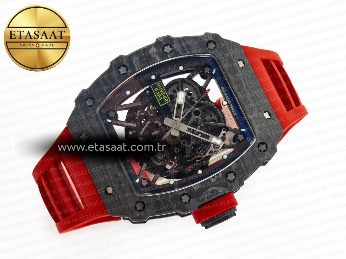 Richard Mille RM035 Carbon SONIC Best Edition Skeleton Dial on Red Rubber Strap Clone RMUL2 V2 - Görsel 8