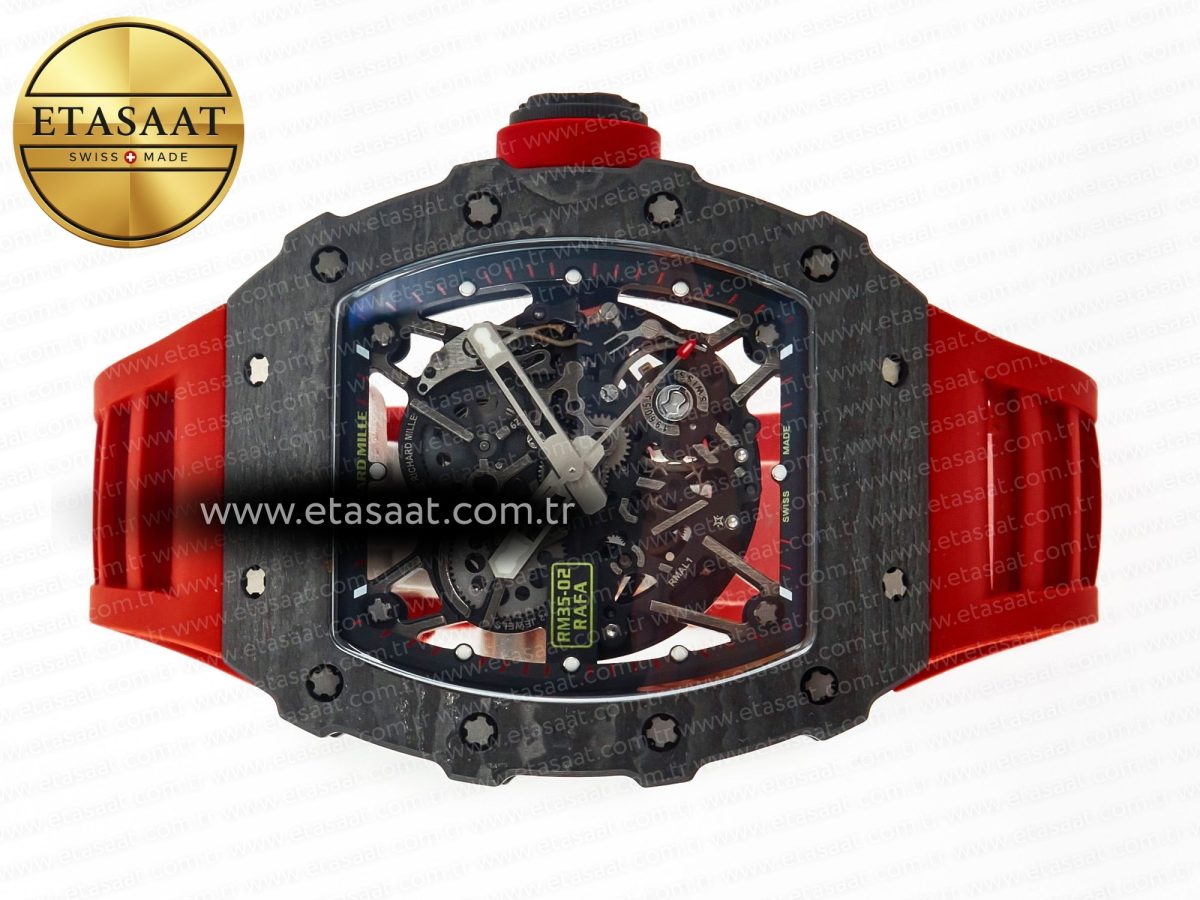 Richard Mille RM035 Carbon SONIC Best Edition Skeleton Dial on Red Rubber Strap Clone RMUL2 V2 - Görsel 9