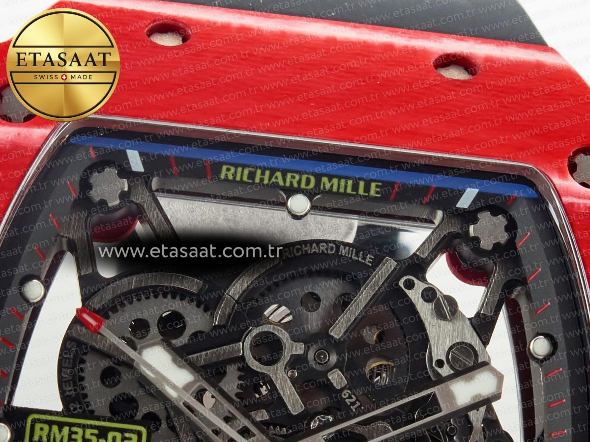 Richard Mille RM035 Red Carbon SONIC Best Edition Skeleton Dial on Black Rubber Strap Clone RMUL2 V2 - Görsel 12