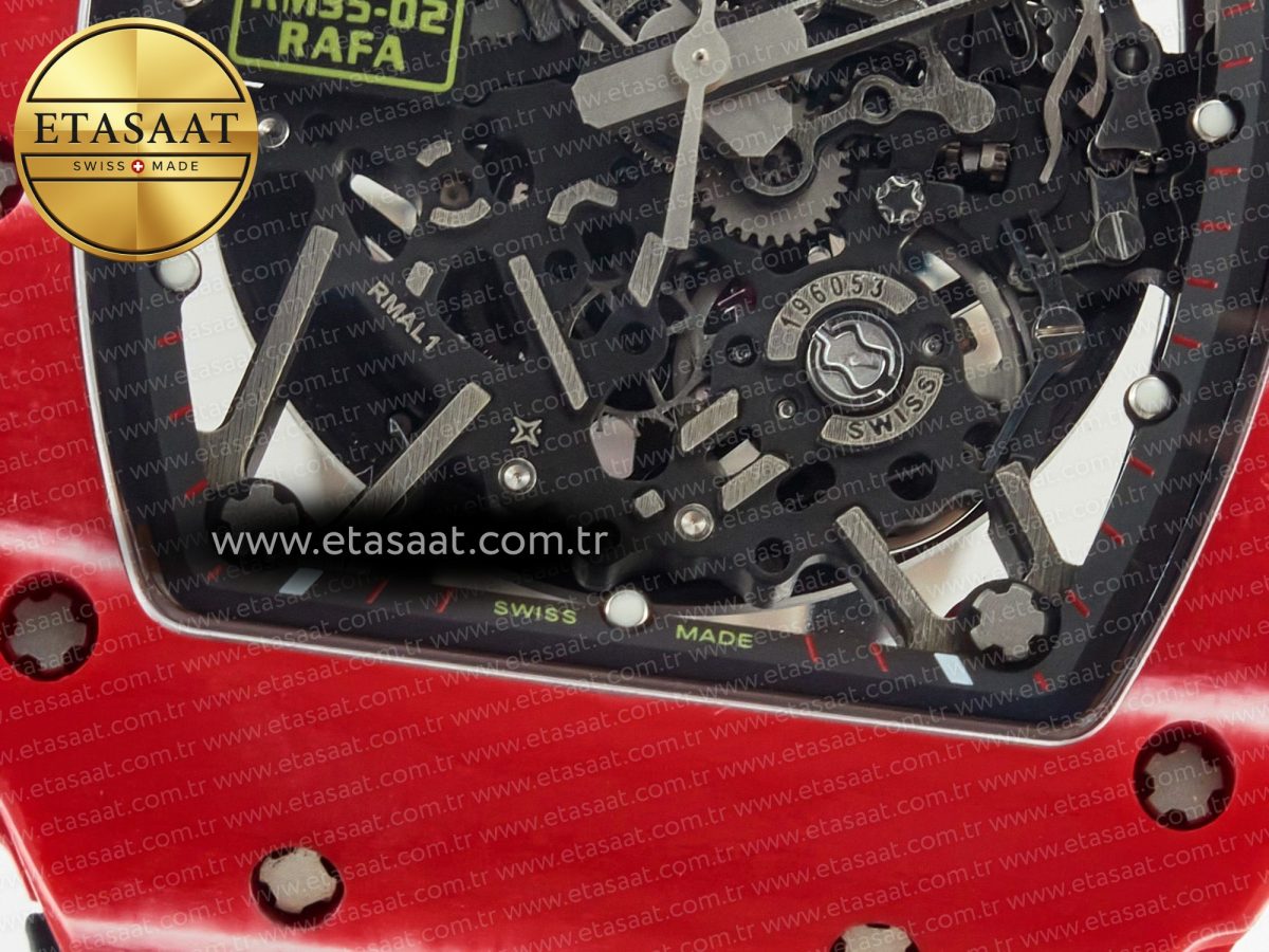 Richard Mille RM035 Red Carbon SONIC Best Edition Skeleton Dial on Black Rubber Strap Clone RMUL2 V2 - Görsel 13