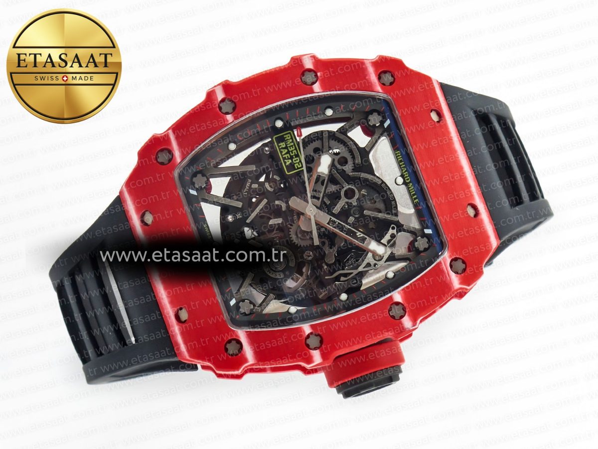 Richard Mille RM035 Red Carbon SONIC Best Edition Skeleton Dial on Black Rubber Strap Clone RMUL2 V2 - Görsel 7