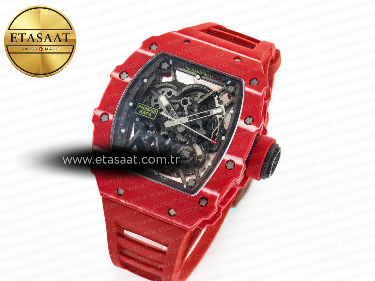 Richard Mille RM035 Red Carbon SONIC Best Edition Skeleton Dial on Red Rubber Strap Clone RMUL2 V2 - Görsel 2