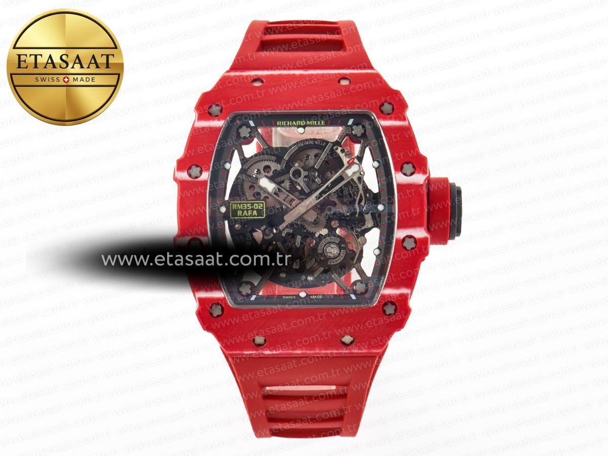 Richard Mille RM035 Red Carbon SONIC Best Edition Skeleton Dial on Red Rubber Strap Clone RMUL2 V2 - Görsel 3