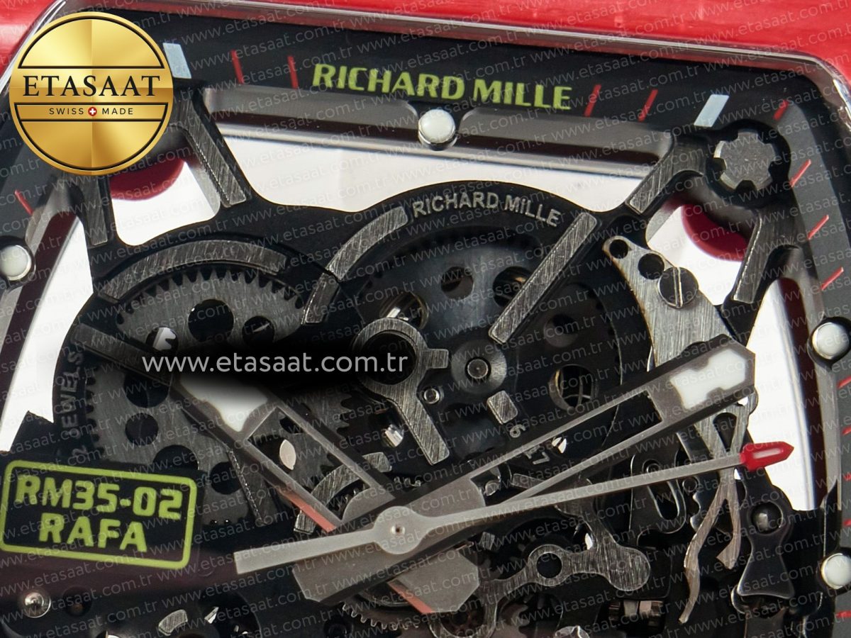 Richard Mille RM035 Red Carbon SONIC Best Edition Skeleton Dial on White Rubber Strap Clone RMUL2 V2 - Görsel 10