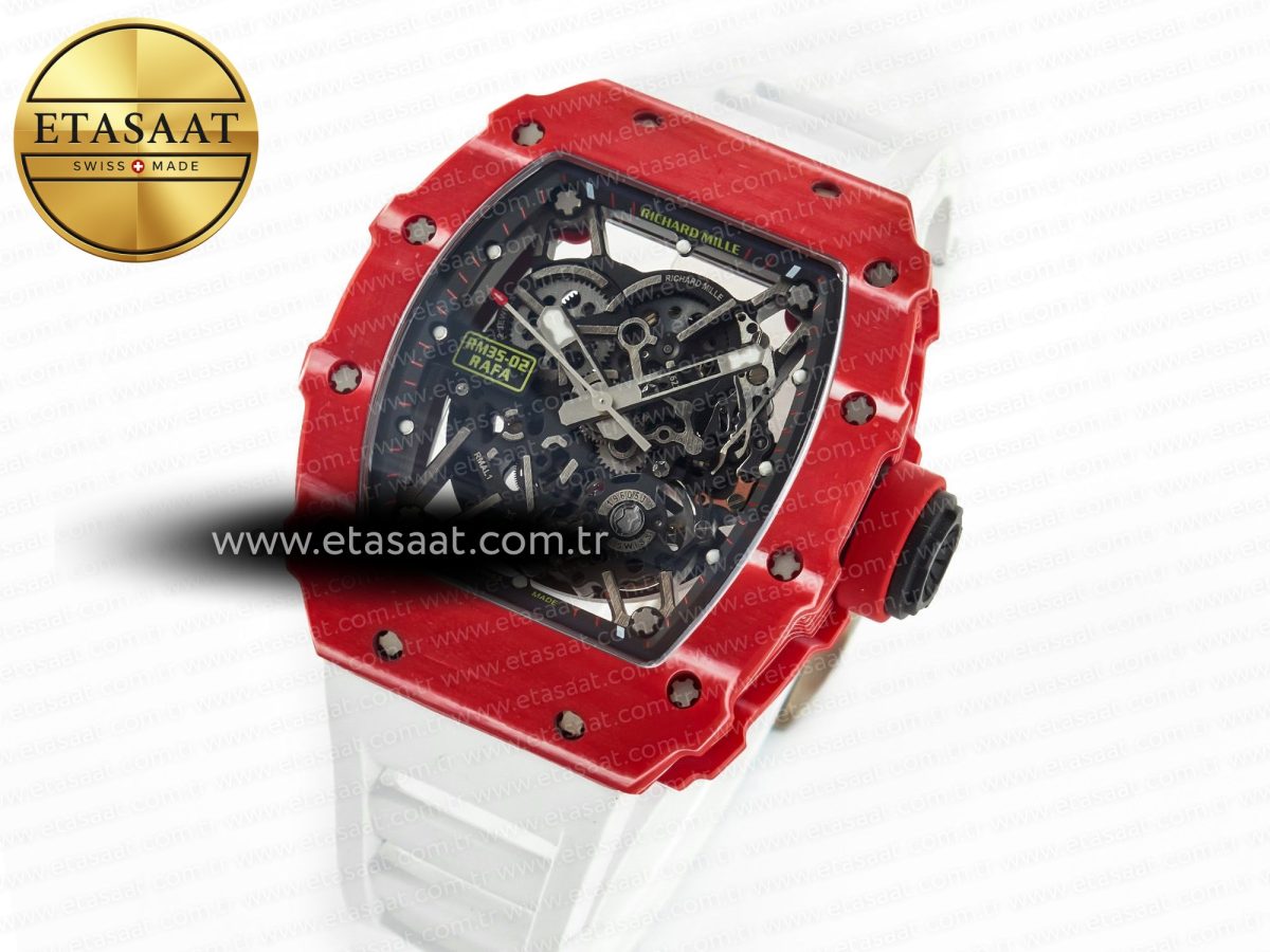 Richard Mille RM035 Red Carbon SONIC Best Edition Skeleton Dial on White Rubber Strap Clone RMUL2 V2 - Görsel 2