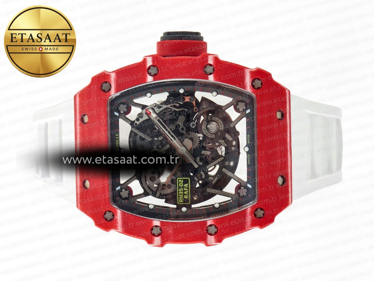 Richard Mille RM035 Red Carbon SONIC Best Edition Skeleton Dial on White Rubber Strap Clone RMUL2 V2 - Görsel 9