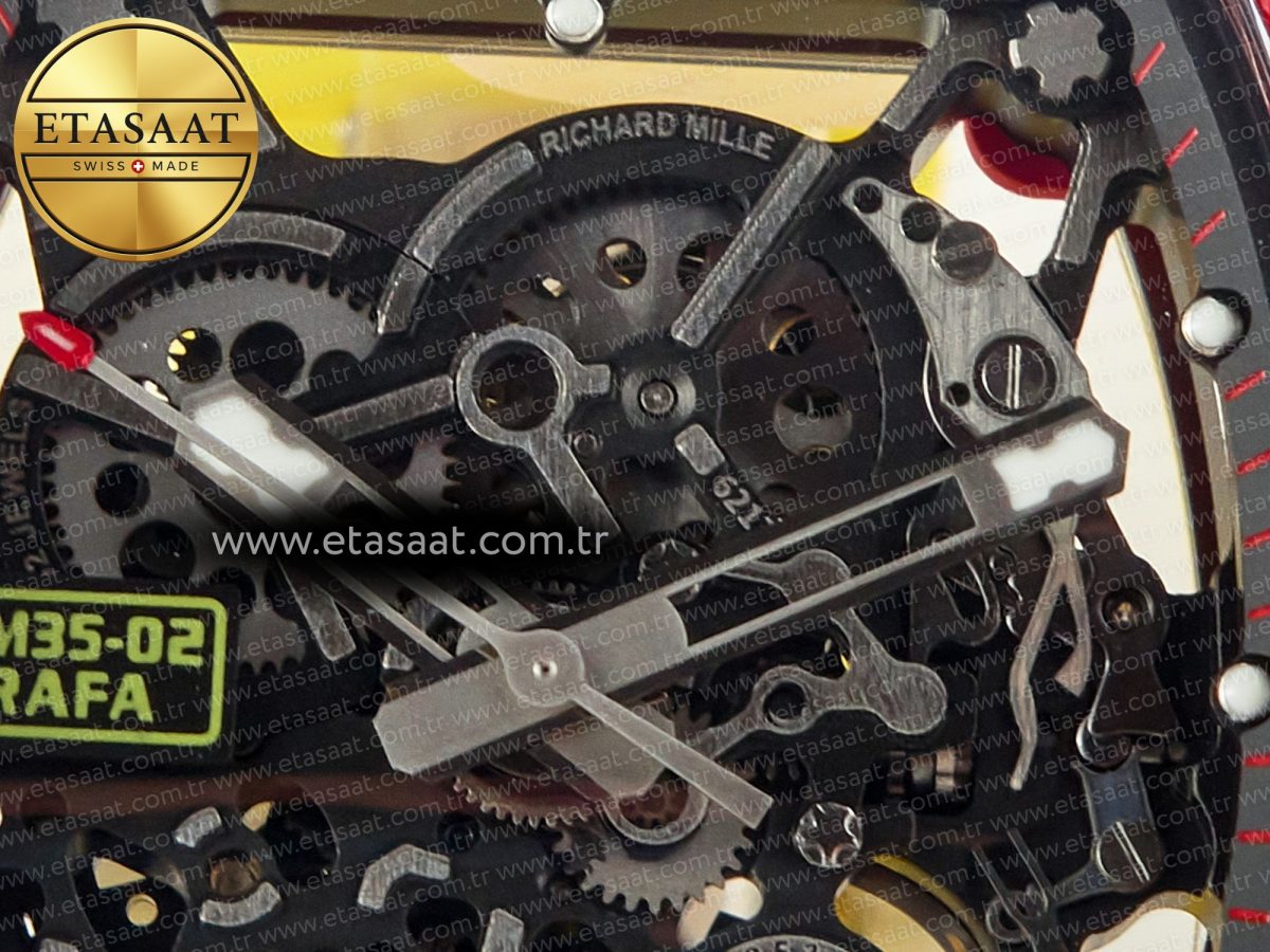 Richard Mille RM035 Red Carbon SONIC Best Edition Skeleton Dial on Yellow Rubber Strap Clone RMUL2 V2 - Görsel 11