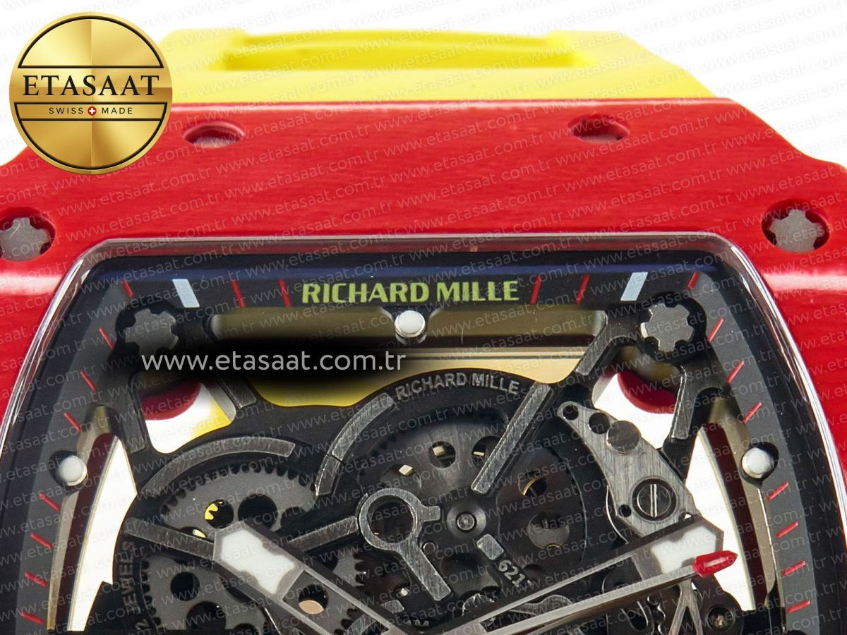 Richard Mille RM035 Red Carbon SONIC Best Edition Skeleton Dial on Yellow Rubber Strap Clone RMUL2 V2 - Görsel 14