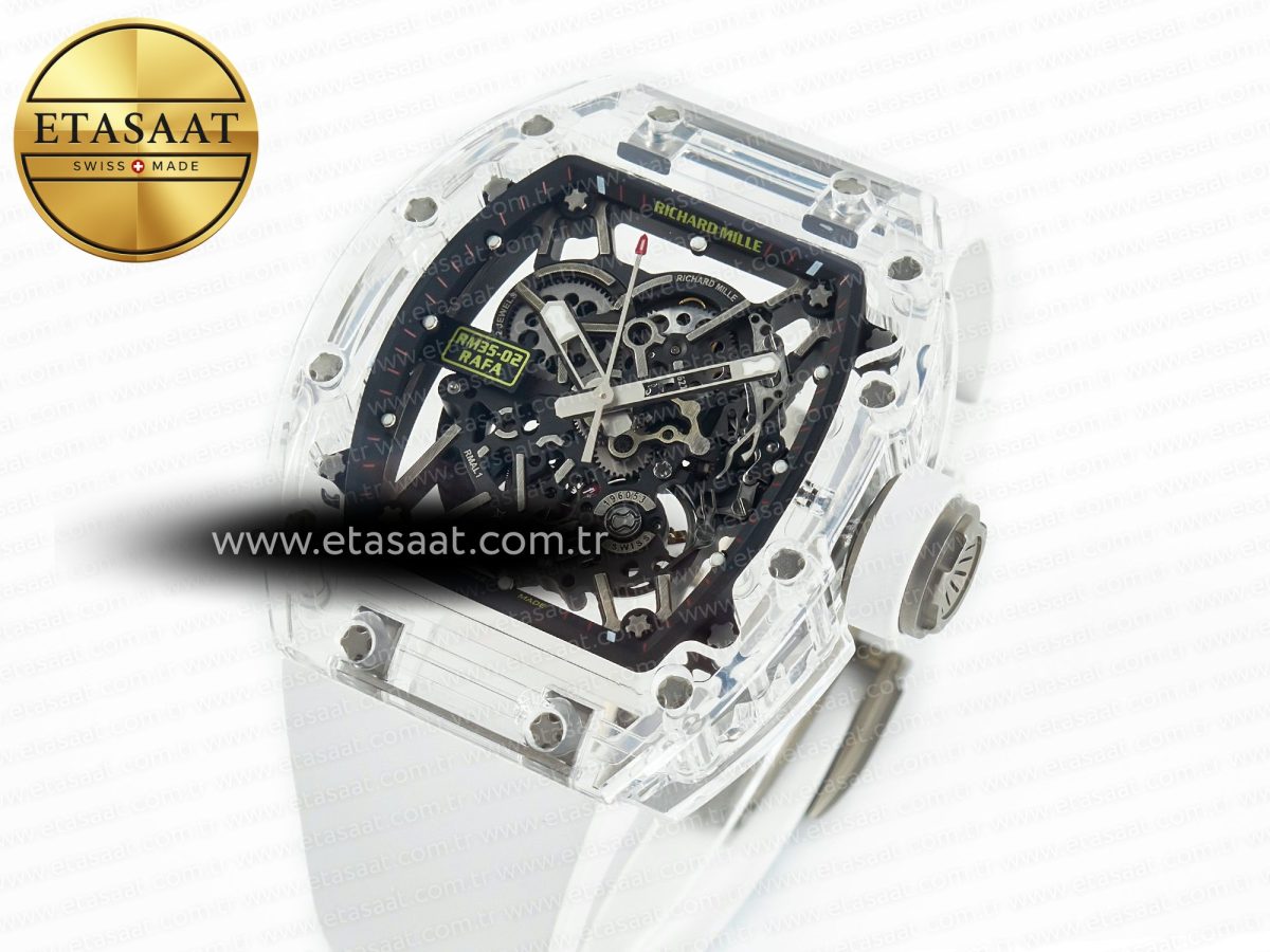 Richard Mille RM035 TRANSPARENT SONIC Best Edition Skeleton Dial on White Rubber Strap Clone RMUL2 V2 - Görsel 1