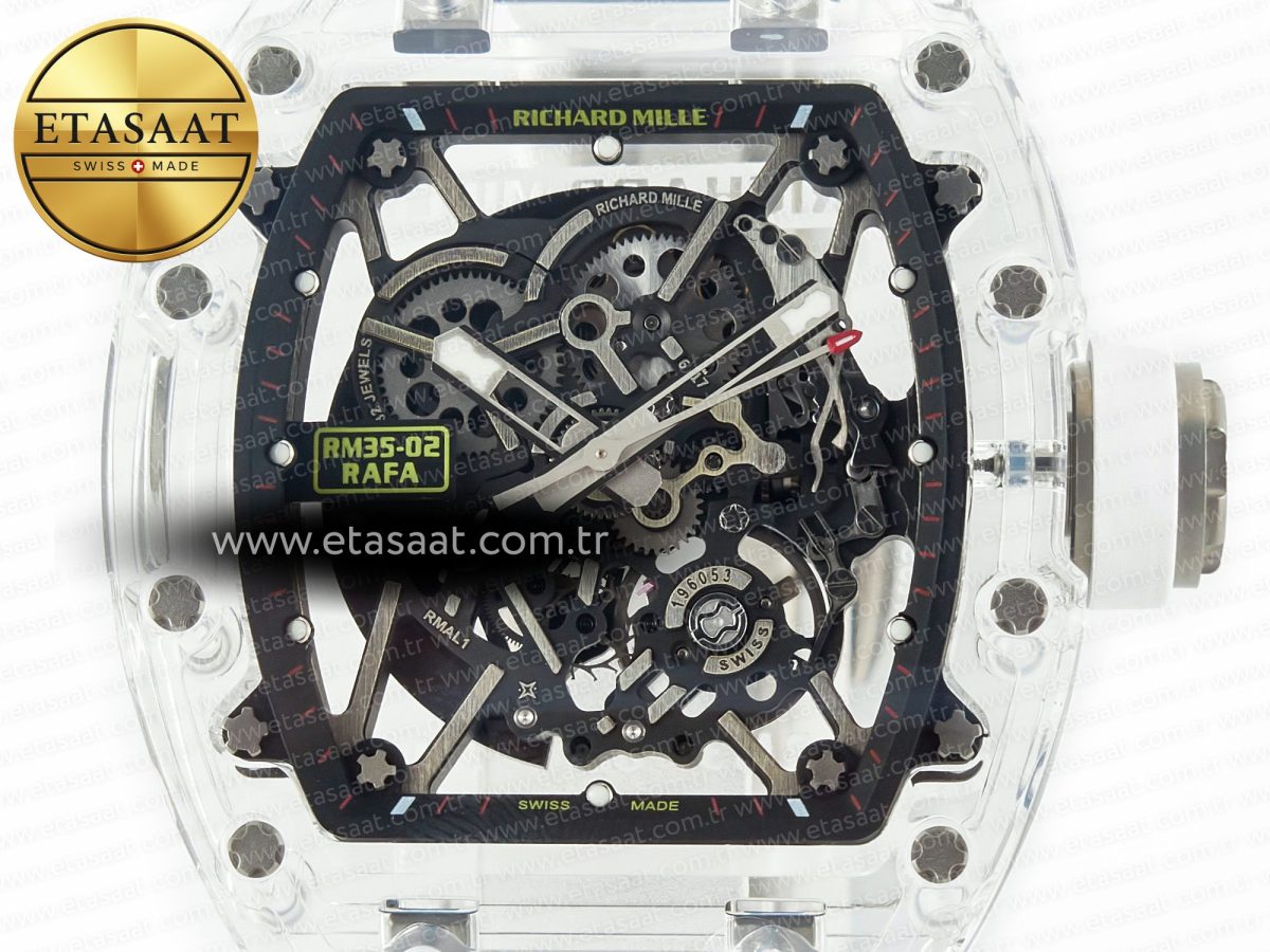 Richard Mille RM035 TRANSPARENT SONIC Best Edition Skeleton Dial on White Rubber Strap Clone RMUL2 V2 - Görsel 4