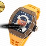 Richard Mille RM052-05 Brown Ceramic Bezel Carbon Case YSF Best Edition Skeleton Dial on Orange Rubber Strap Tourbillon