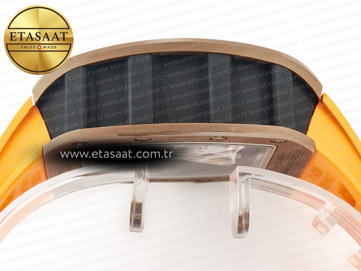 Richard Mille RM052-05 Brown Ceramic Bezel Carbon Case YSF Best Edition Skeleton Dial on Orange Rubber Strap Tourbillon - Görsel 13
