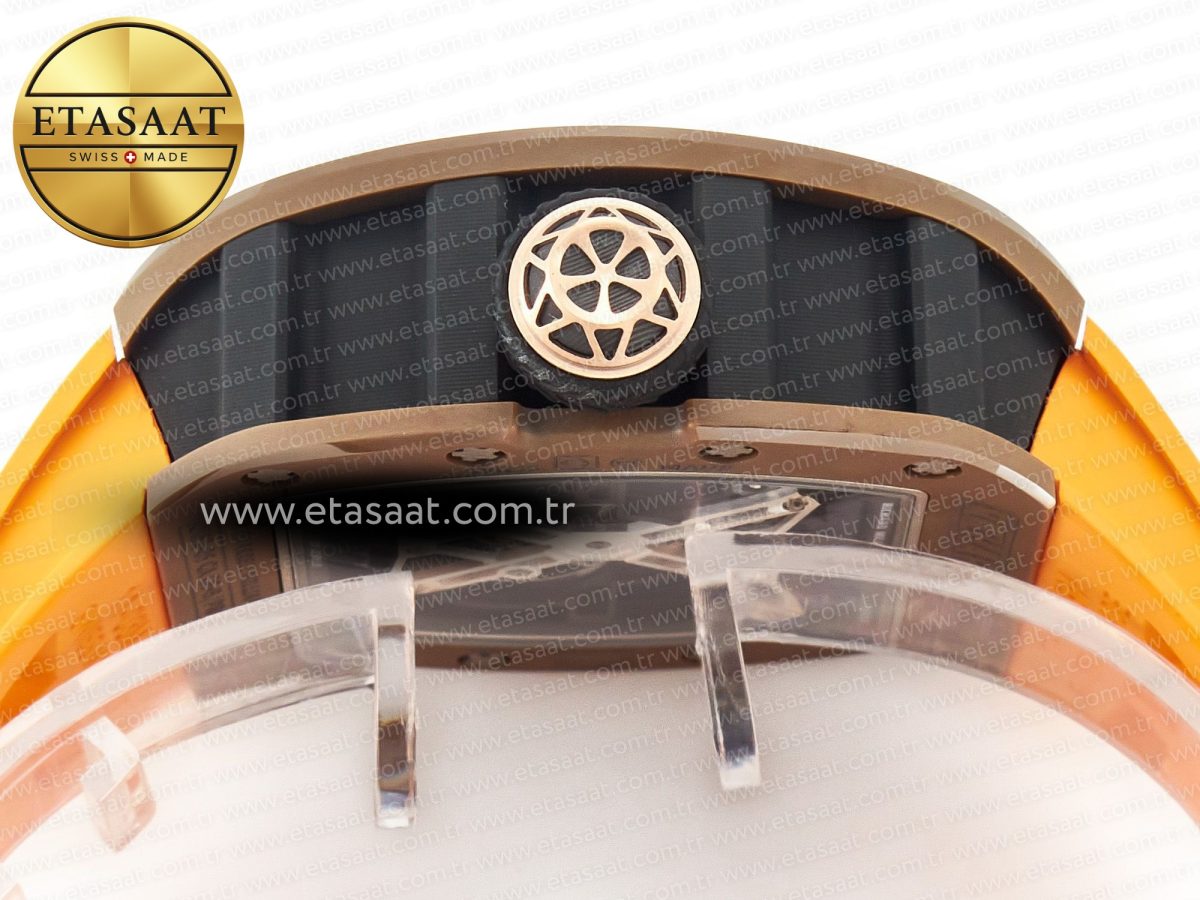 Richard Mille RM052-05 Brown Ceramic Bezel Carbon Case YSF Best Edition Skeleton Dial on Orange Rubber Strap Tourbillon - Görsel 14