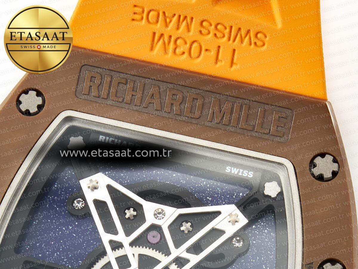 Richard Mille RM052-05 Brown Ceramic Bezel Carbon Case YSF Best Edition Skeleton Dial on Orange Rubber Strap Tourbillon - Görsel 17