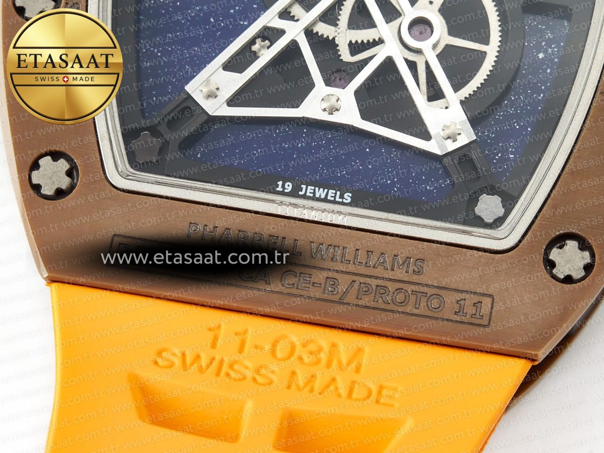 Richard Mille RM052-05 Brown Ceramic Bezel Carbon Case YSF Best Edition Skeleton Dial on Orange Rubber Strap Tourbillon - Görsel 18