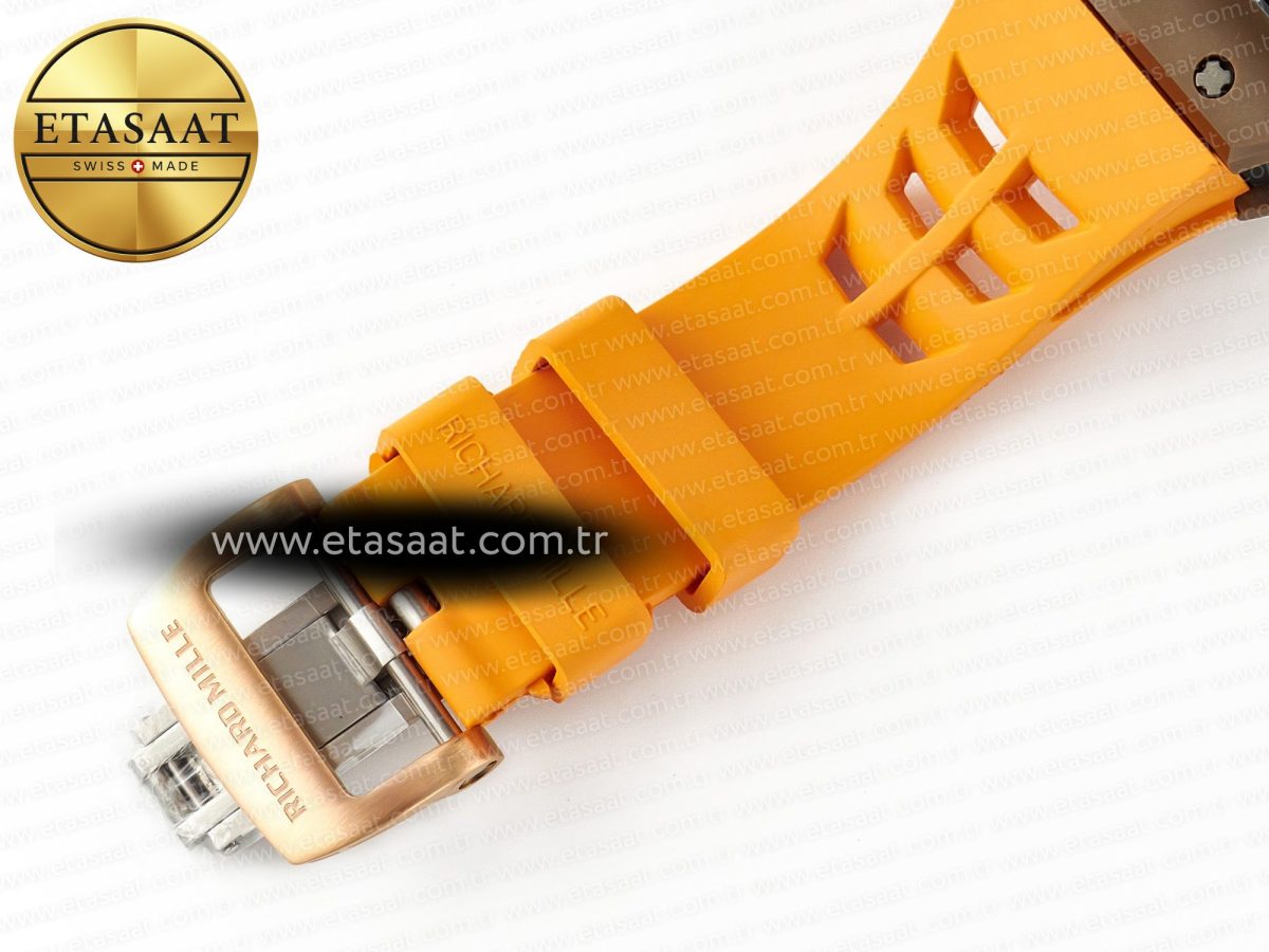 Richard Mille RM052-05 Brown Ceramic Bezel Carbon Case YSF Best Edition Skeleton Dial on Orange Rubber Strap Tourbillon - Görsel 20