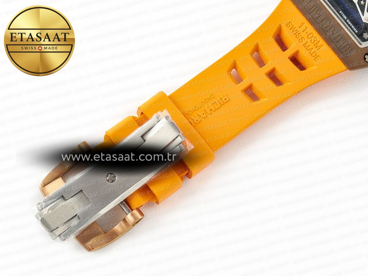Richard Mille RM052-05 Brown Ceramic Bezel Carbon Case YSF Best Edition Skeleton Dial on Orange Rubber Strap Tourbillon - Görsel 22