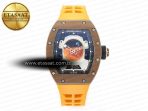 Richard Mille RM052-05 Brown Ceramic Bezel Carbon Case YSF Best Edition Skeleton Dial on Orange Rubber Strap Tourbillon - Görsel 3