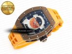 Richard Mille RM052-05 Brown Ceramic Bezel Carbon Case YSF Best Edition Skeleton Dial on Orange Rubber Strap Tourbillon - Görsel 8