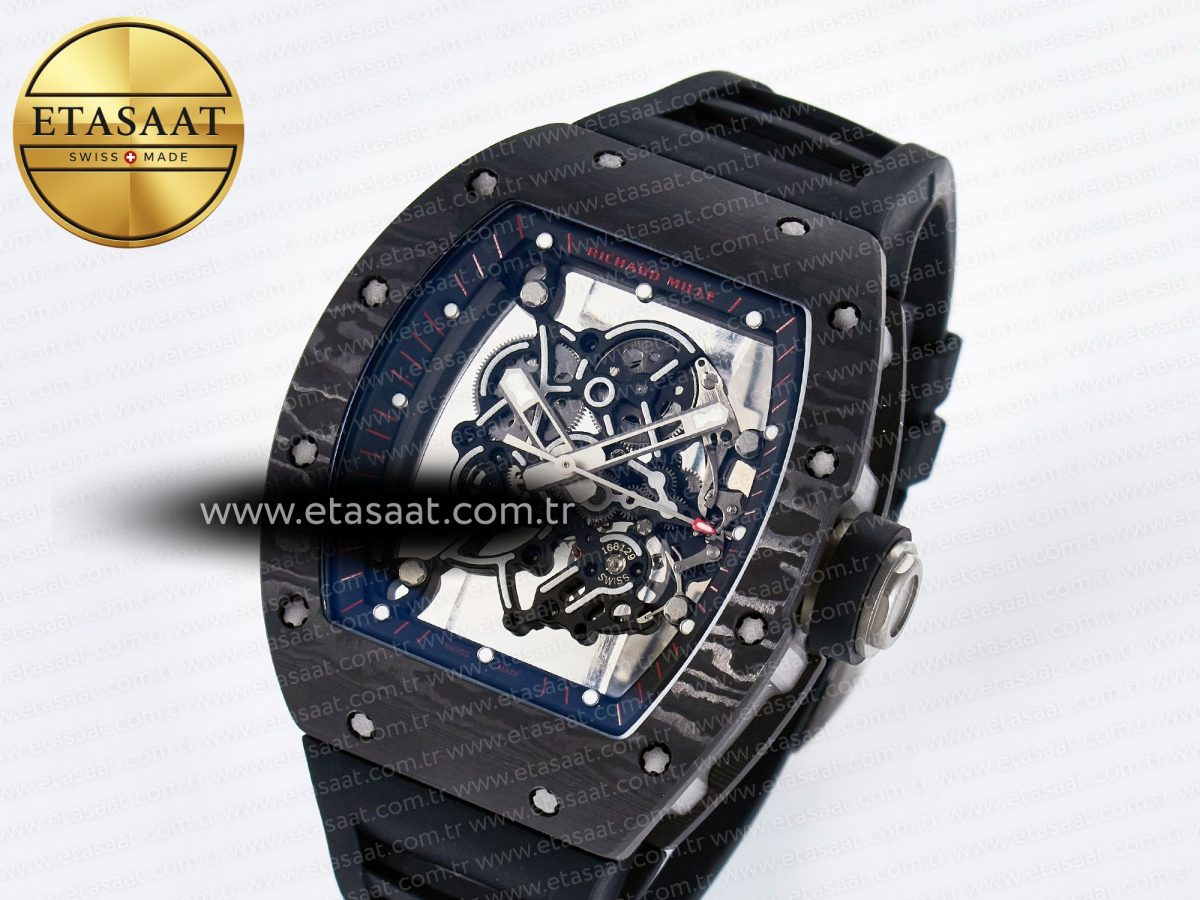 Richard Mille RM055 NTPT UOKF 1:1 Best Edition Black Inner Bezel Black Crown on Black Rubber Strap RMUL2 Super Clone - Görsel 1