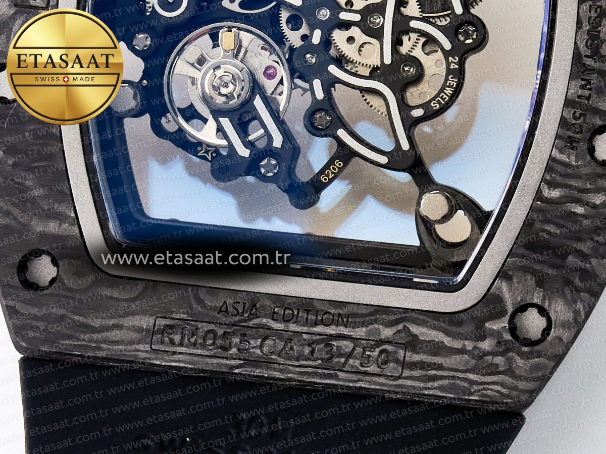 Richard Mille RM055 NTPT UOKF 1:1 Best Edition Blue Inner Bezel Black Crown on Black Rubber Strap RMUL2 Super Clone - Görsel 19