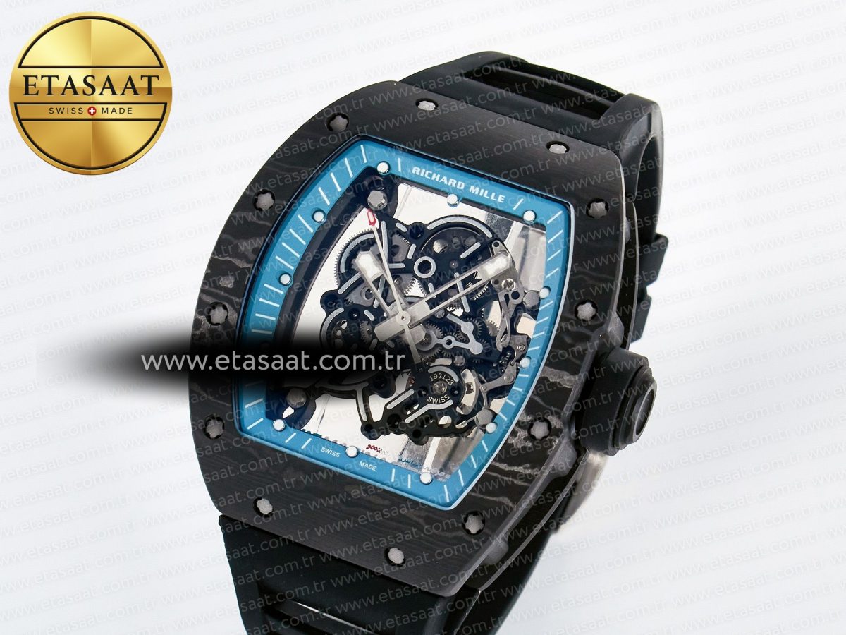 Richard Mille RM055 NTPT UOKF 1:1 Best Edition Blue Inner Bezel Black Crown on Black Rubber Strap RMUL2 Super Clone - Görsel 2