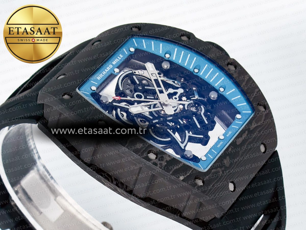 Richard Mille RM055 NTPT UOKF 1:1 Best Edition Blue Inner Bezel Black Crown on Black Rubber Strap RMUL2 Super Clone - Görsel 7