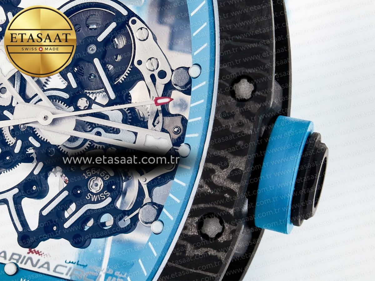 Richard Mille RM055 NTPT UOKF 1:1 Best Edition Blue Inner Bezel Black Crown on Blue Rubber Strap RMUL2 Super Clone - Görsel 11