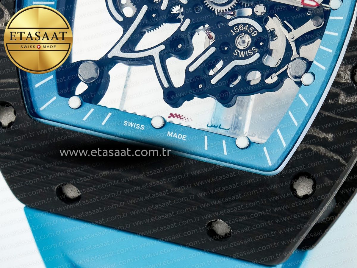 Richard Mille RM055 NTPT UOKF 1:1 Best Edition Blue Inner Bezel Black Crown on Blue Rubber Strap RMUL2 Super Clone - Görsel 12