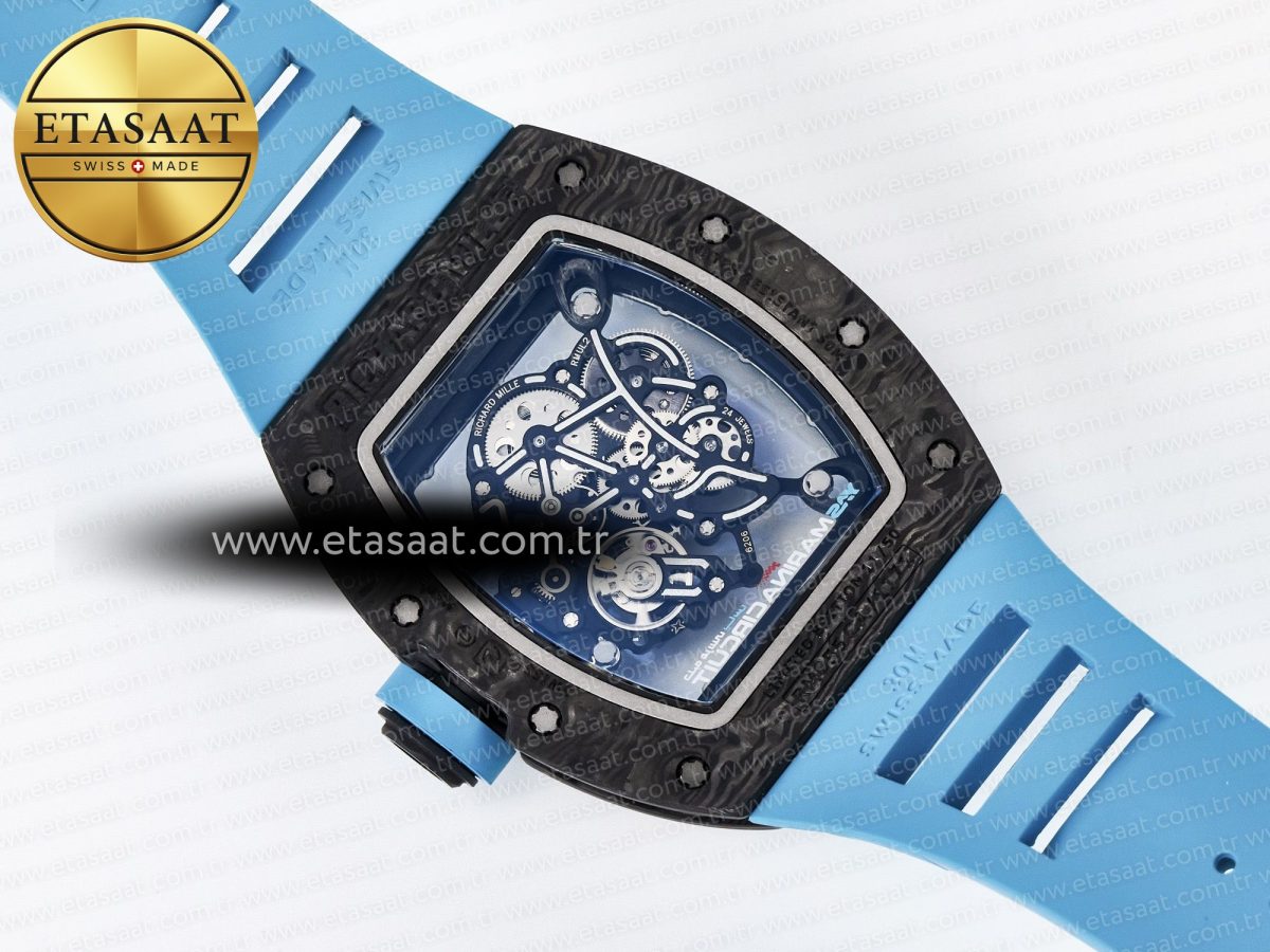 Richard Mille RM055 NTPT UOKF 1:1 Best Edition Blue Inner Bezel Black Crown on Blue Rubber Strap RMUL2 Super Clone - Görsel 16