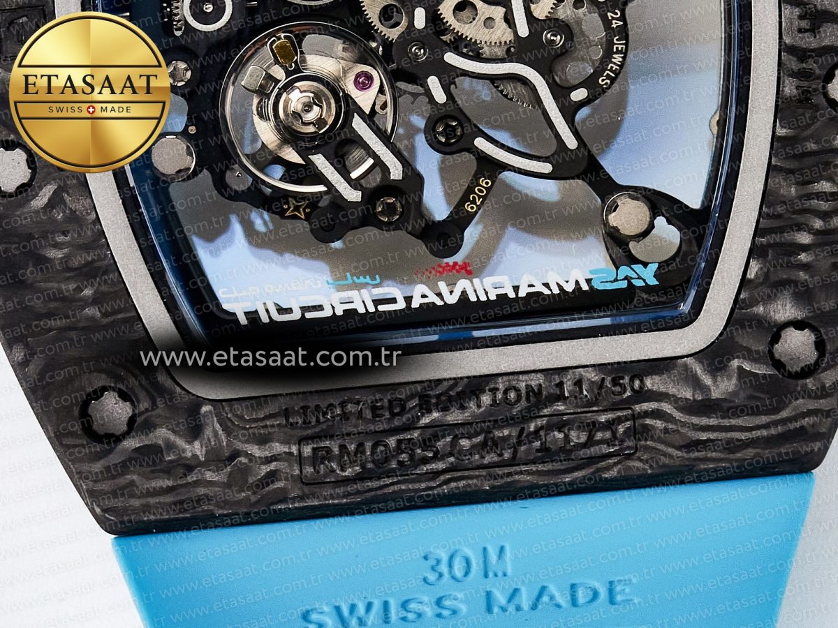 Richard Mille RM055 NTPT UOKF 1:1 Best Edition Blue Inner Bezel Black Crown on Blue Rubber Strap RMUL2 Super Clone - Görsel 18