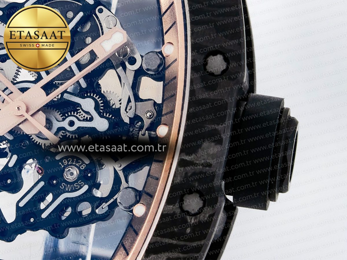 Richard Mille RM055 NTPT UOKF 1:1 Best Edition RG Inner Bezel Black Crown on Black Rubber Strap RMUL2 Super Clone - Görsel 11