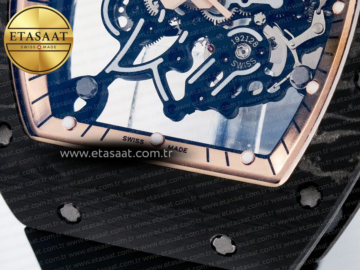 Richard Mille RM055 NTPT UOKF 1:1 Best Edition RG Inner Bezel Black Crown on Black Rubber Strap RMUL2 Super Clone - Görsel 12