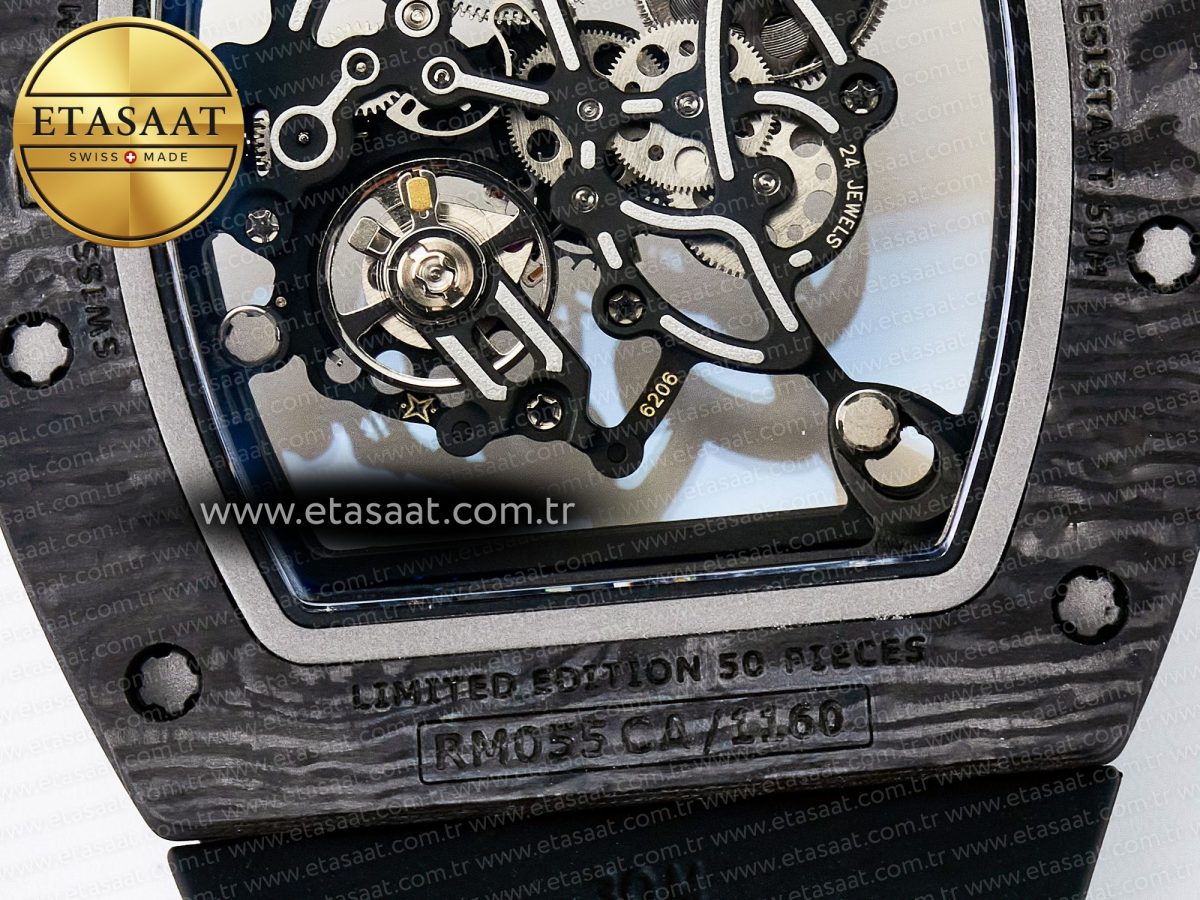 Richard Mille RM055 NTPT UOKF 1:1 Best Edition RG Inner Bezel Black Crown on Black Rubber Strap RMUL2 Super Clone - Görsel 18