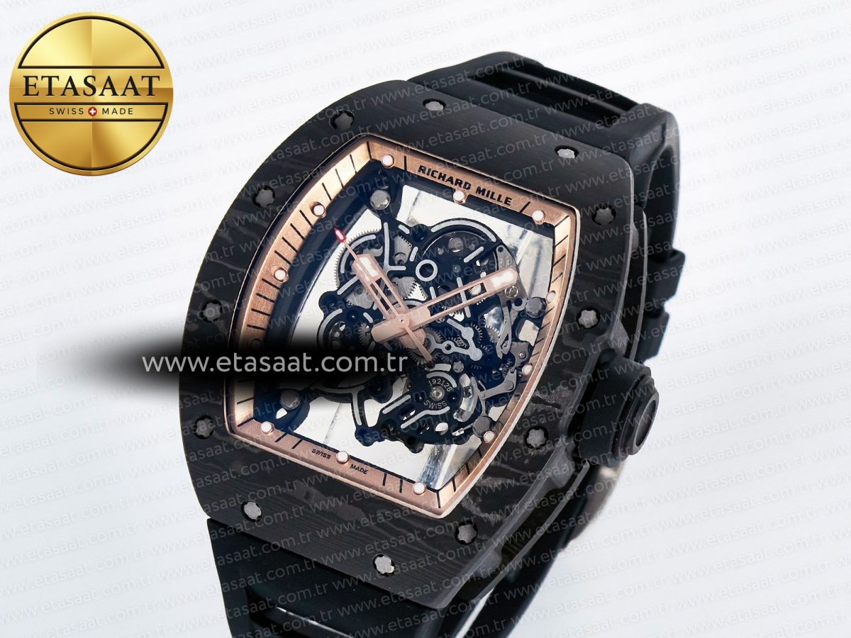 Richard Mille RM055 NTPT UOKF 1:1 Best Edition RG Inner Bezel Black Crown on Black Rubber Strap RMUL2 Super Clone - Görsel 2