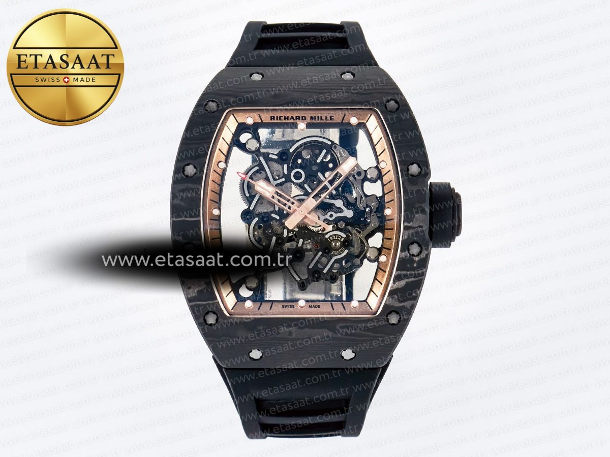 Richard Mille RM055 NTPT UOKF 1:1 Best Edition RG Inner Bezel Black Crown on Black Rubber Strap RMUL2 Super Clone - Görsel 3