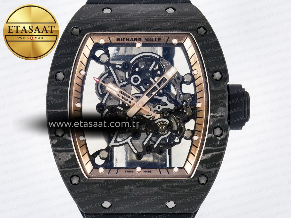 Richard Mille RM055 NTPT UOKF 1:1 Best Edition RG Inner Bezel Black Crown on Black Rubber Strap RMUL2 Super Clone - Görsel 4