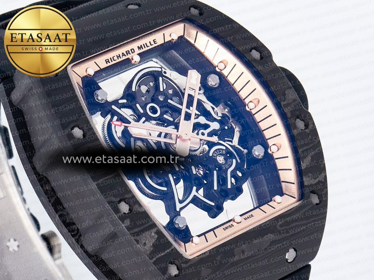 Richard Mille RM055 NTPT UOKF 1:1 Best Edition RG Inner Bezel Black Crown on Black Rubber Strap RMUL2 Super Clone - Görsel 5