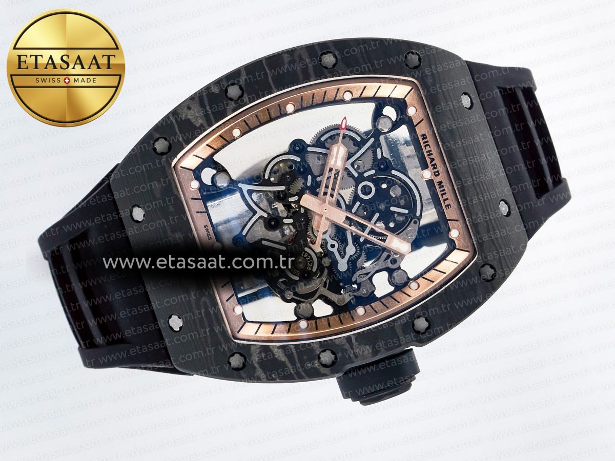 Richard Mille RM055 NTPT UOKF 1:1 Best Edition RG Inner Bezel Black Crown on Black Rubber Strap RMUL2 Super Clone - Görsel 8