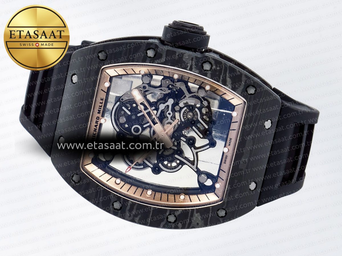 Richard Mille RM055 NTPT UOKF 1:1 Best Edition RG Inner Bezel Black Crown on Black Rubber Strap RMUL2 Super Clone - Görsel 9