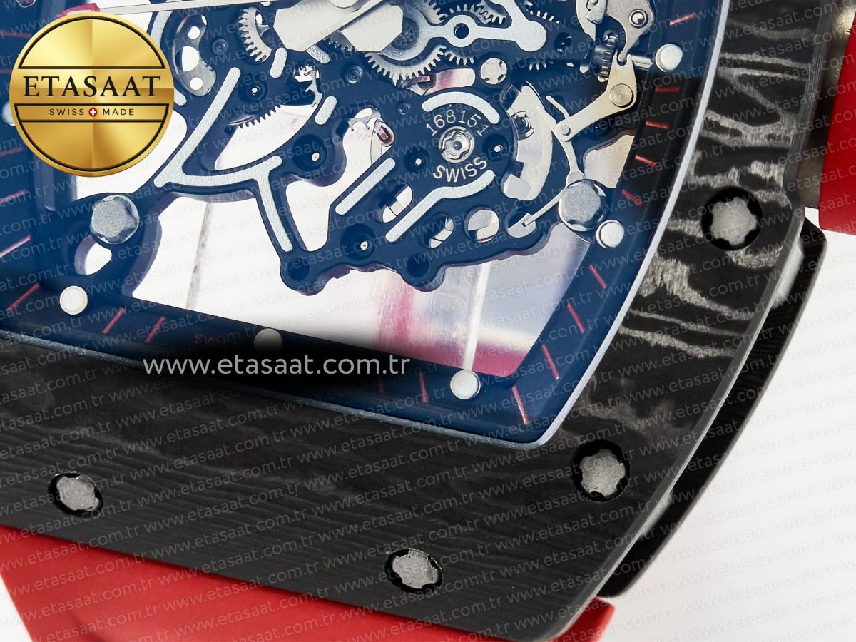 Richard Mille RM055 Ti/NTPT UOKF 1:1 Best Edition Black Inner Bezel Red Crown on Red Rubber Strap RMUL2 Super Clone - Görsel 12
