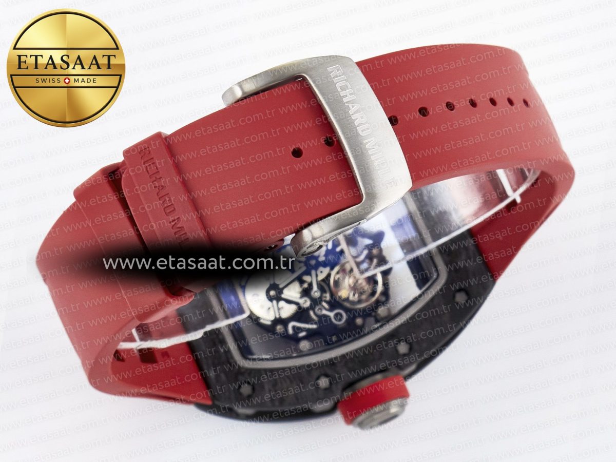 Richard Mille RM055 Ti/NTPT UOKF 1:1 Best Edition Black Inner Bezel Red Crown on Red Rubber Strap RMUL2 Super Clone - Görsel 15