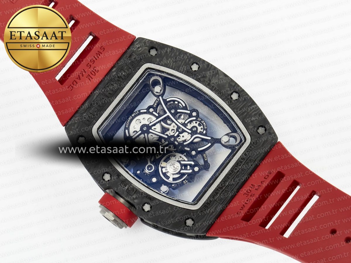 Richard Mille RM055 Ti/NTPT UOKF 1:1 Best Edition Black Inner Bezel Red Crown on Red Rubber Strap RMUL2 Super Clone - Görsel 16