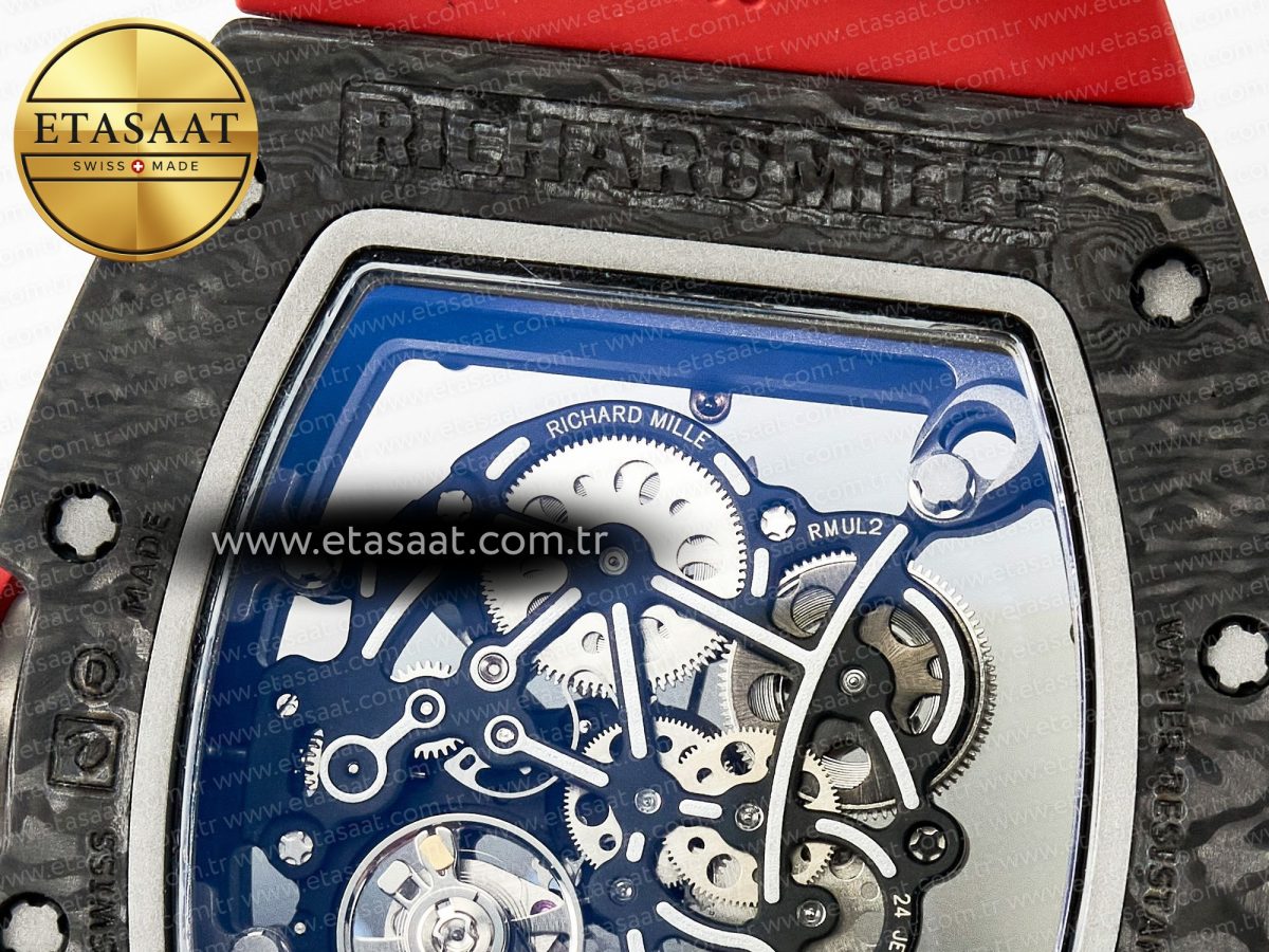 Richard Mille RM055 Ti/NTPT UOKF 1:1 Best Edition Black Inner Bezel Red Crown on Red Rubber Strap RMUL2 Super Clone - Görsel 17