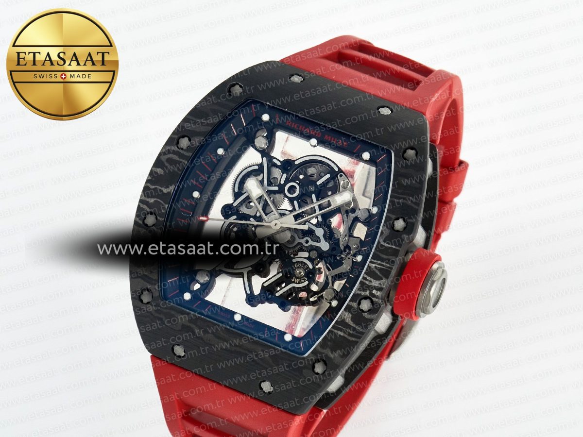 Richard Mille RM055 Ti/NTPT UOKF 1:1 Best Edition Black Inner Bezel Red Crown on Red Rubber Strap RMUL2 Super Clone - Görsel 2
