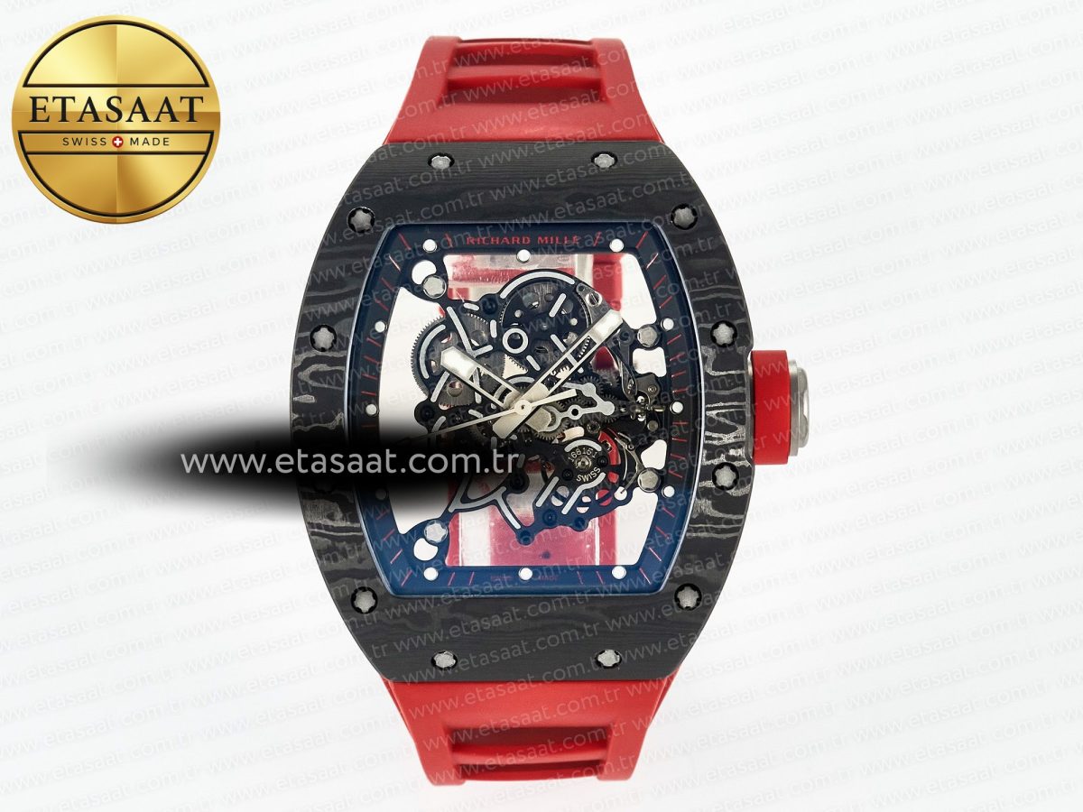 Richard Mille RM055 Ti/NTPT UOKF 1:1 Best Edition Black Inner Bezel Red Crown on Red Rubber Strap RMUL2 Super Clone - Görsel 3