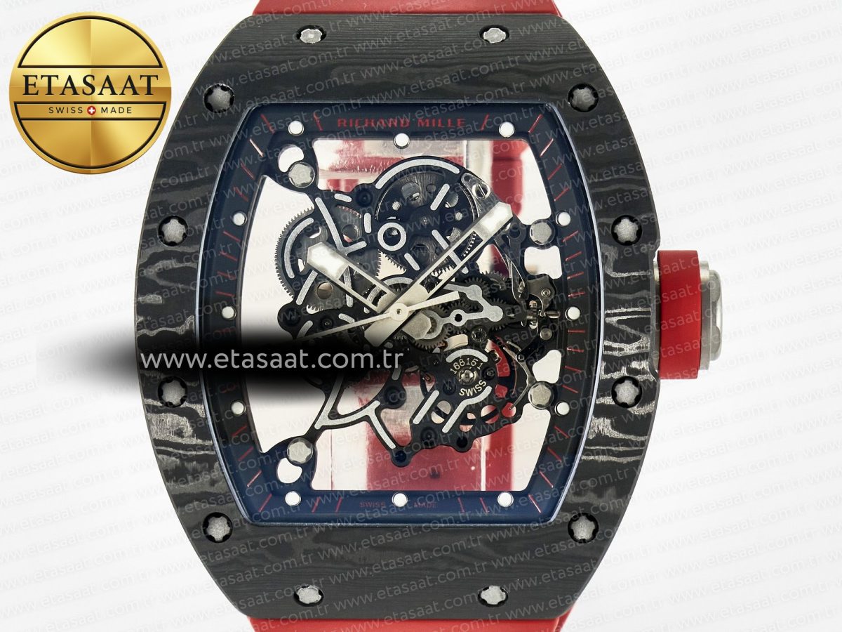 Richard Mille RM055 Ti/NTPT UOKF 1:1 Best Edition Black Inner Bezel Red Crown on Red Rubber Strap RMUL2 Super Clone - Görsel 4