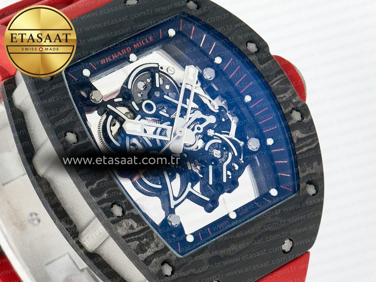 Richard Mille RM055 Ti/NTPT UOKF 1:1 Best Edition Black Inner Bezel Red Crown on Red Rubber Strap RMUL2 Super Clone - Görsel 5