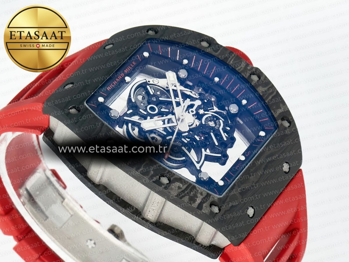 Richard Mille RM055 Ti/NTPT UOKF 1:1 Best Edition Black Inner Bezel Red Crown on Red Rubber Strap RMUL2 Super Clone - Görsel 7