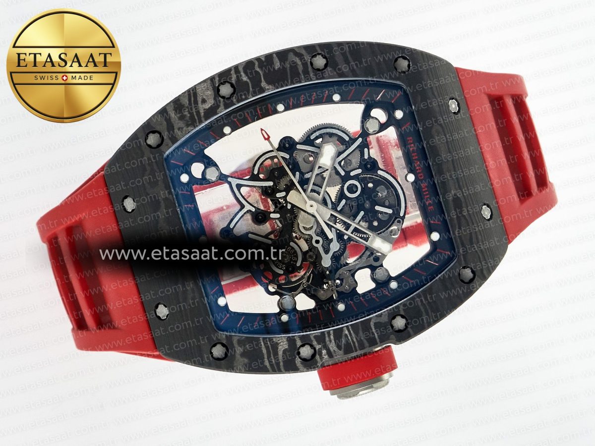 Richard Mille RM055 Ti/NTPT UOKF 1:1 Best Edition Black Inner Bezel Red Crown on Red Rubber Strap RMUL2 Super Clone - Görsel 8